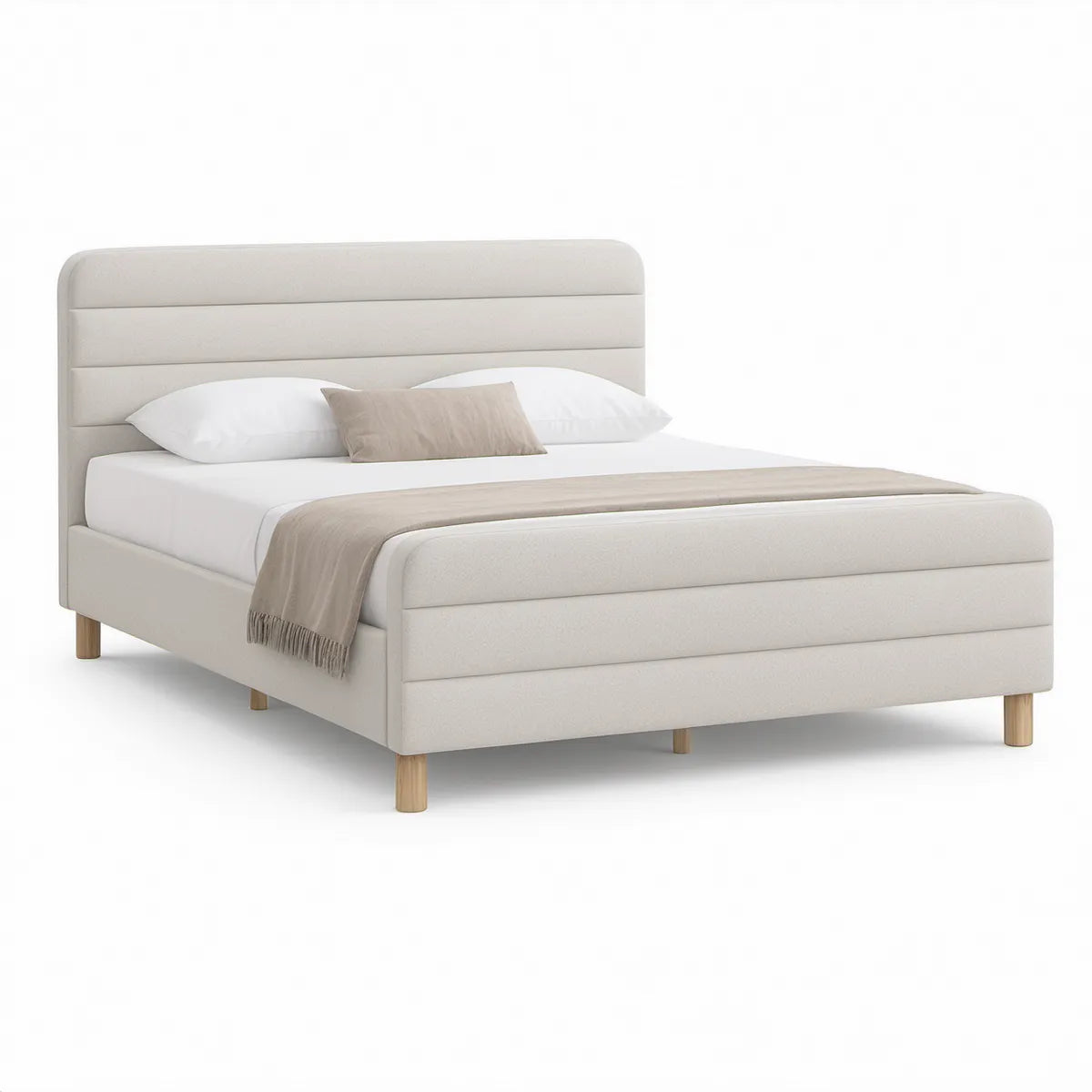 Polstret sengestel med sengegavl og lamelbund 180 x 200 cm beige