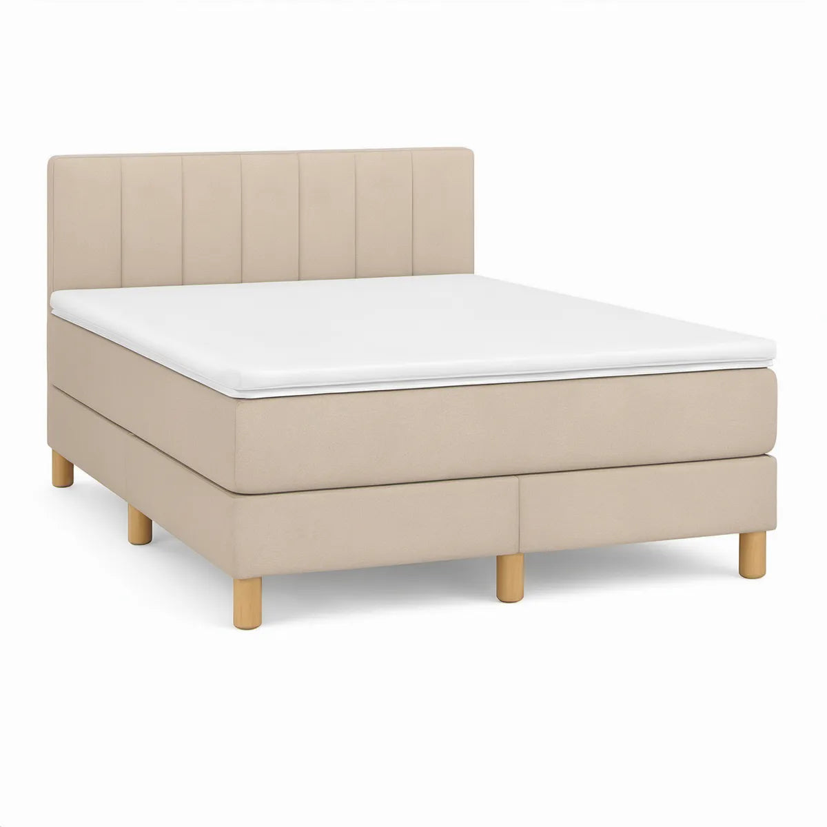 Beige kontinentalseng med polstret sengegavl 180 x 200 cm