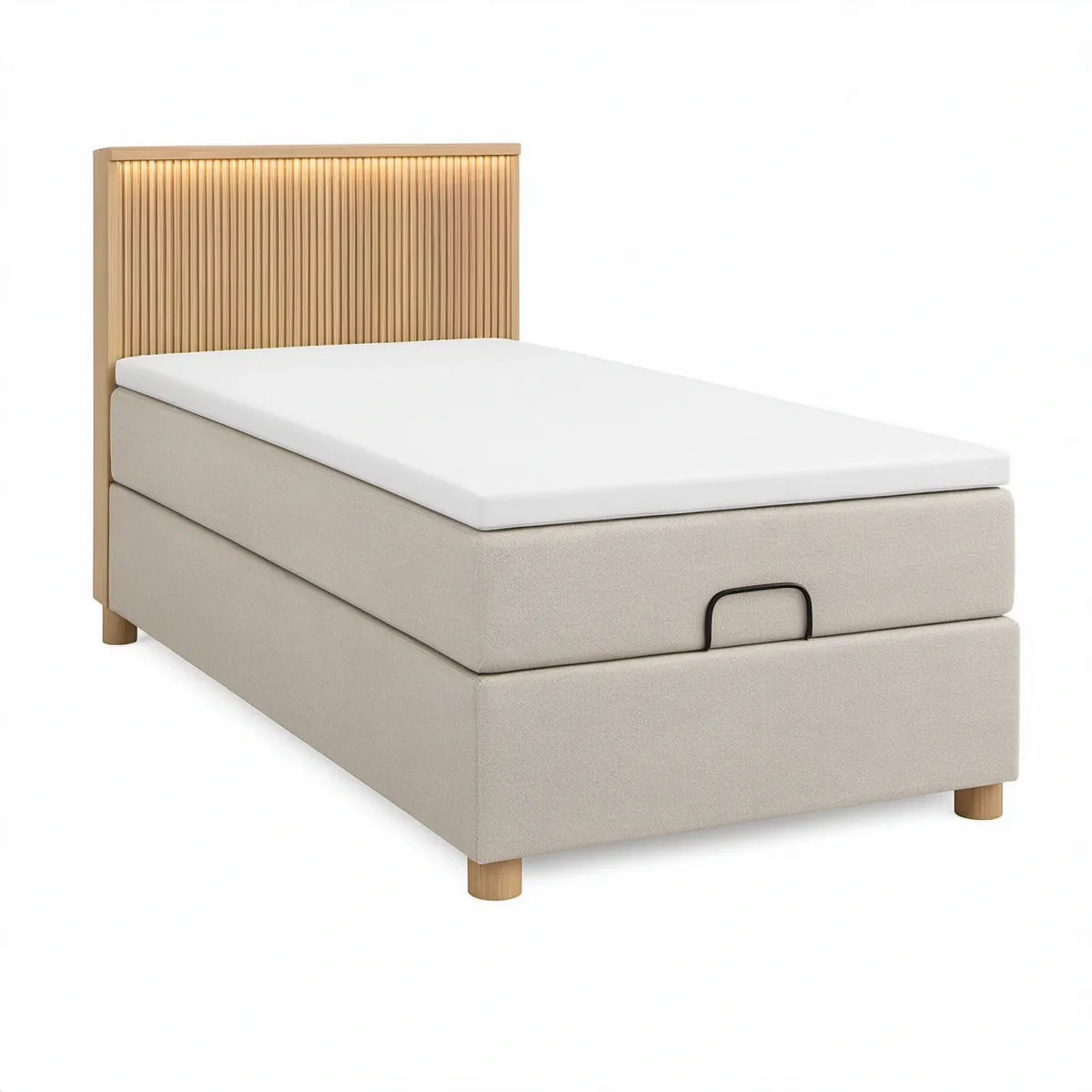 Kontinentalseng med opbevaring, 140 x 200 cm, beige/natur med LED-hovedgavl