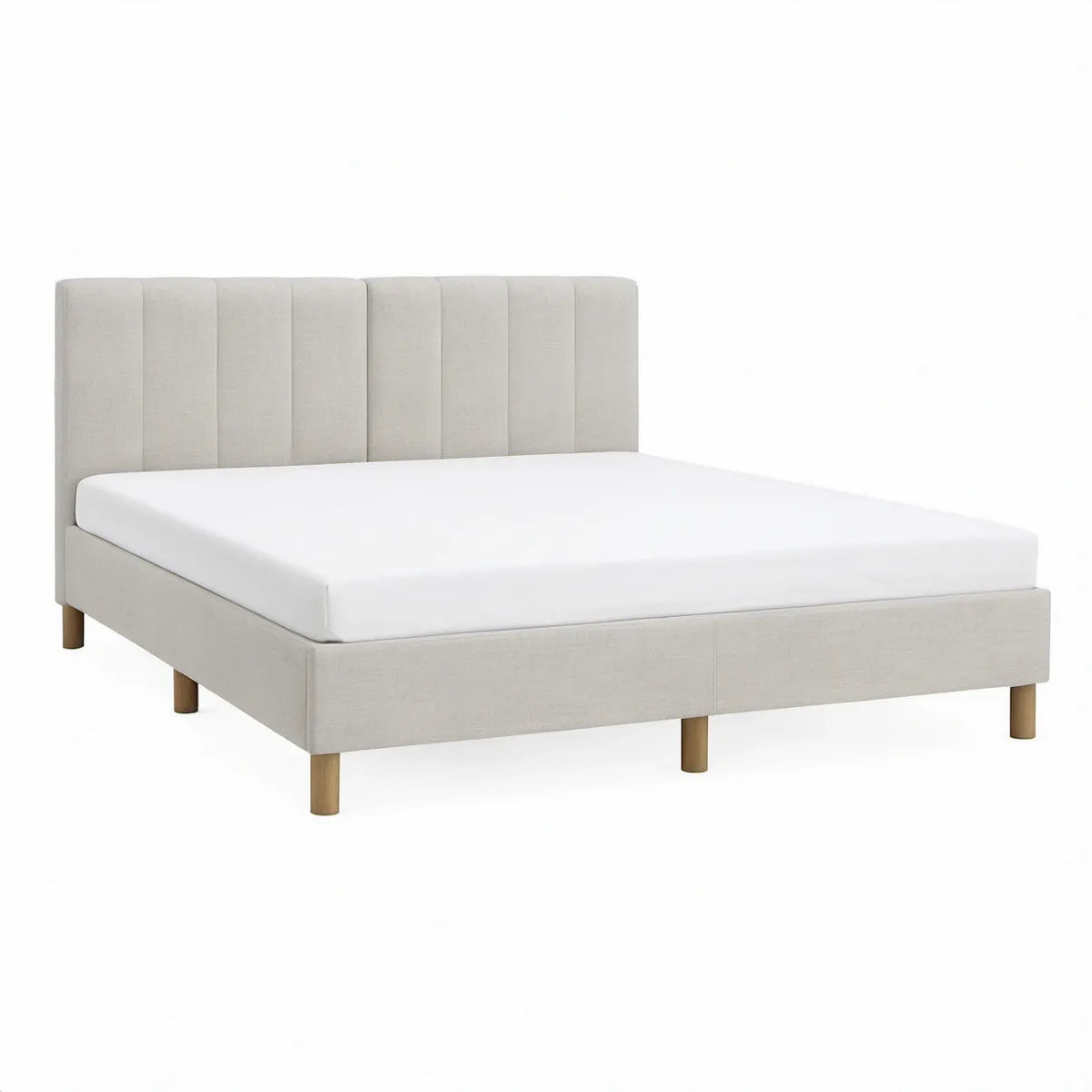 Polstret dobbeltseng med sengegavl 160 x 200 cm, beige