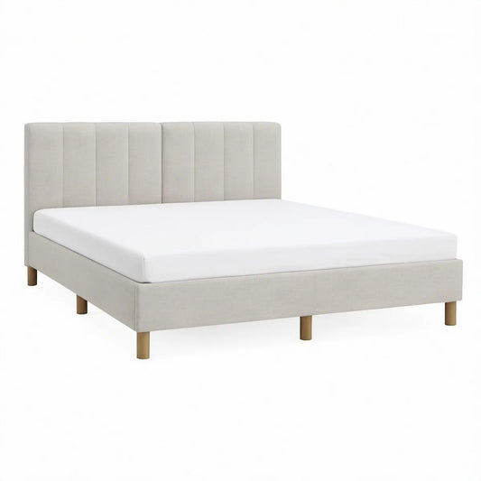 Polstret dobbeltseng med sengegavl 160 x 200 cm, beige