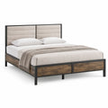 Dobbeltseng 160 x 200 cm med polstret sengegavl i Mørkebrun/Sort/Beige