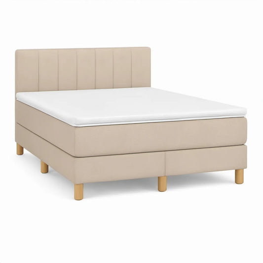 Beige kontinentalseng med polstret sengegavl 180 x 200 cm