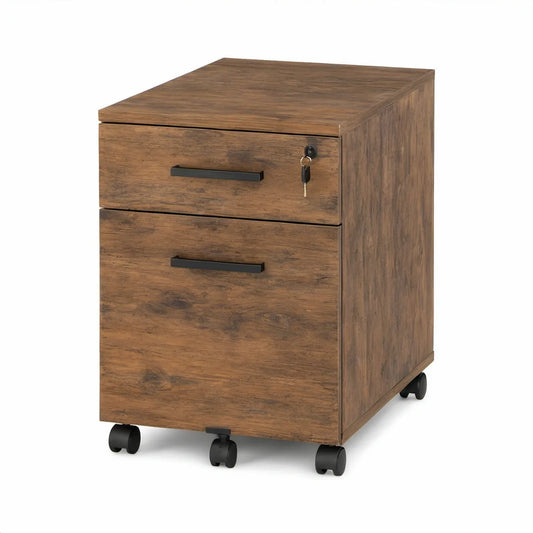 Låsbar rullecontainer med 2 skuffer, 40 x 50 x 60 cm, valnøddebrun